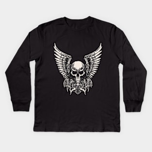 Winged Robo-Skull Kids Long Sleeve T-Shirt